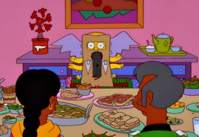Bart, Lisa und Maggie verkleiden sich als indische Gottheit.